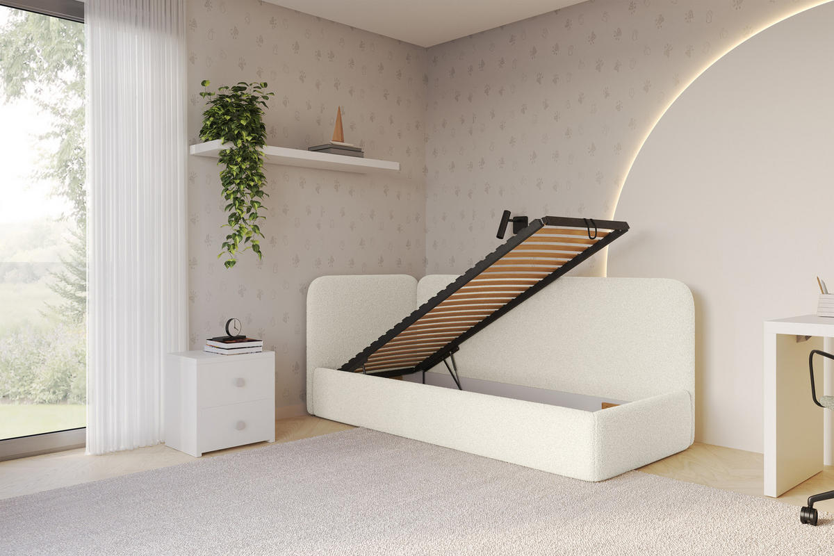 EINZELLBETT Jugendbett mit Bettkasten und Matratze H3/H4, Rechts - ELSY 80x200 Beige - Perlmutt, Holzwerkstoff/Textil (80/200cm) - ALTDECOR