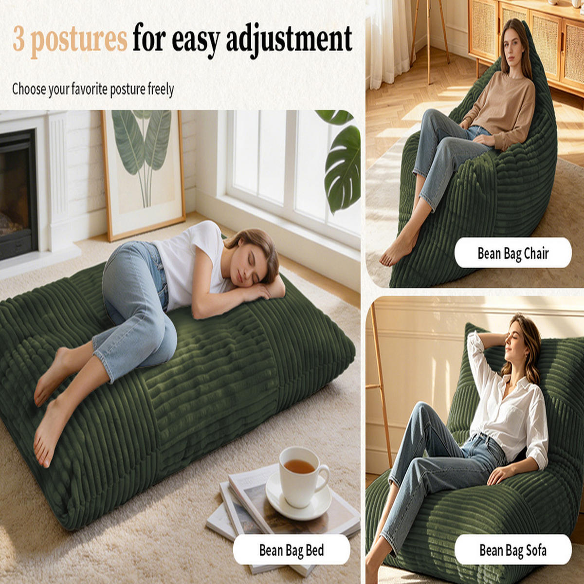 SITZSACK Stoffmaterial 180 x 125cm waschbar - Grün, Textil (125/26/180cm) - Raelunyi