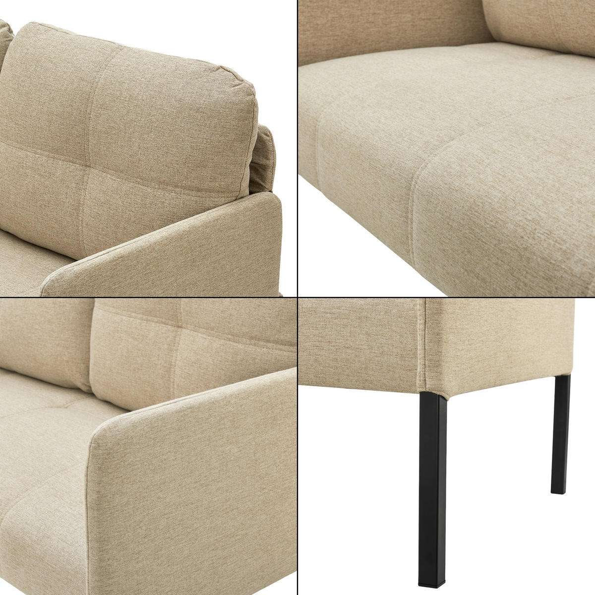 SOFA Reichling - Beige/Schwarz, Holz/Textil (119/77/69cm) - [en.casa]