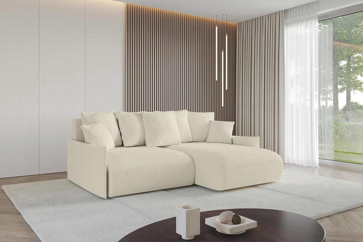 ECKSOFA Ottomane rechts ONESK-L -v1 216x177x72 Beige Bouclé - Creme, Holzwerkstoff/Kunststoff (177/216cm) - ALTDECOR