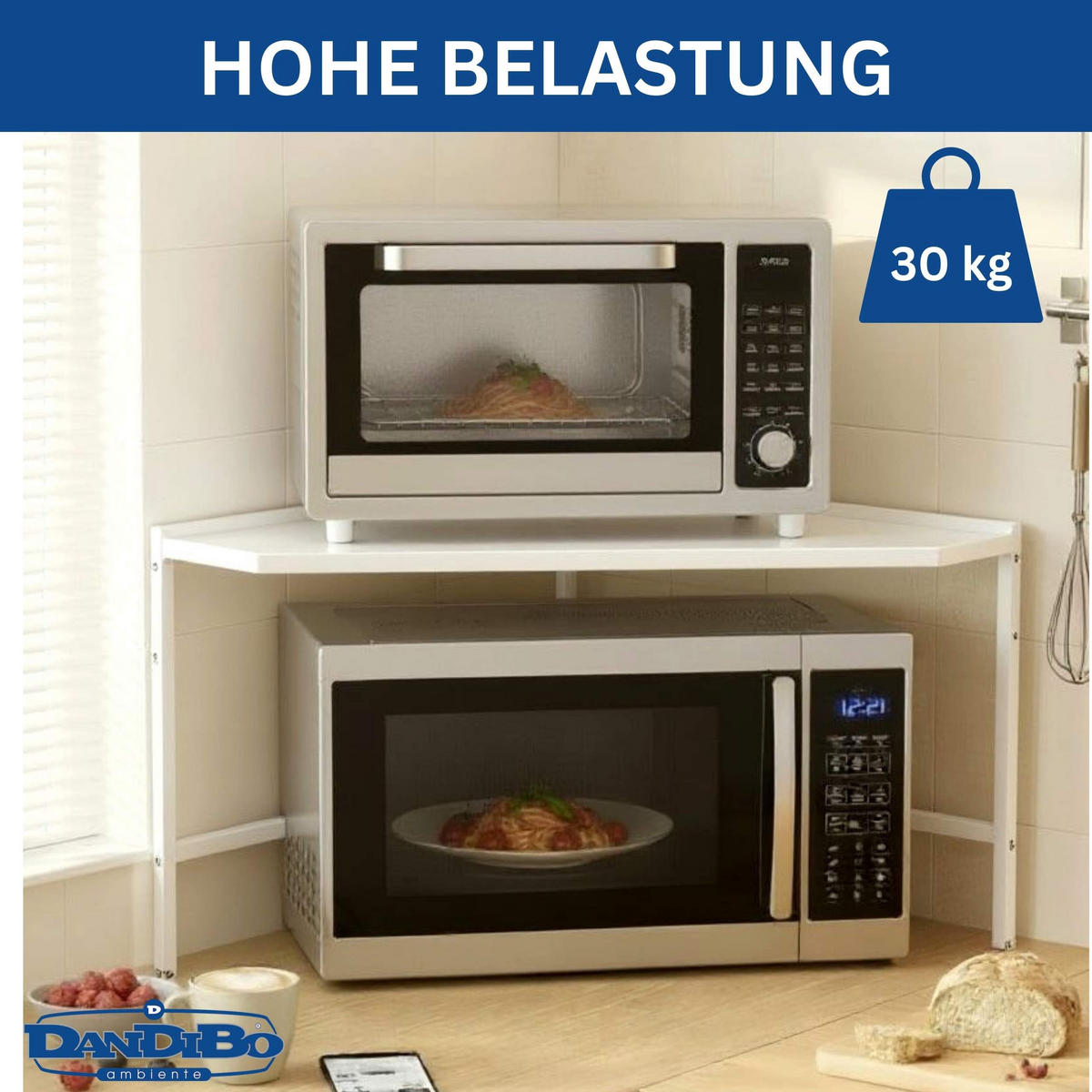 KÜCHENREGAL Ecke 2-stufig Metall Weiß 72/72/46 cm - Weiß, Metall (72/46/72cm) - DanDiBo