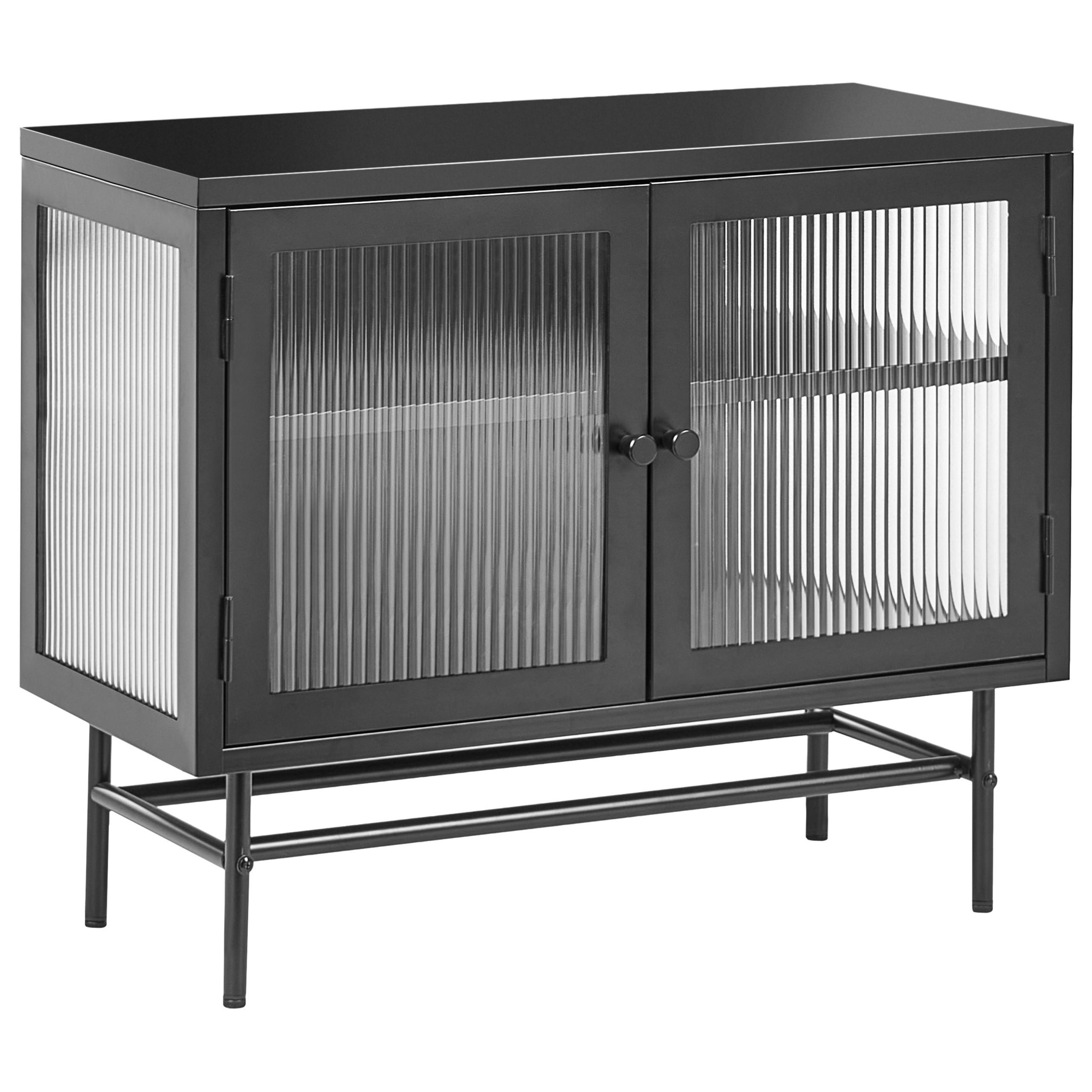 SIDEBOARD mit Glastüren Metall 77 cm Schwarz Devon - Schwarz, Metall (77/64/35cm) - Beliani
