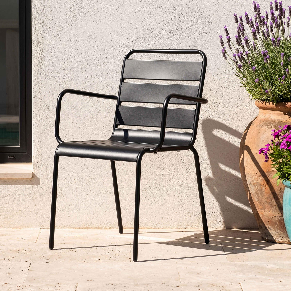 GARTENSTUHL, Schwarz - Schwarz, Metall (55/83/55cm) - Oviala