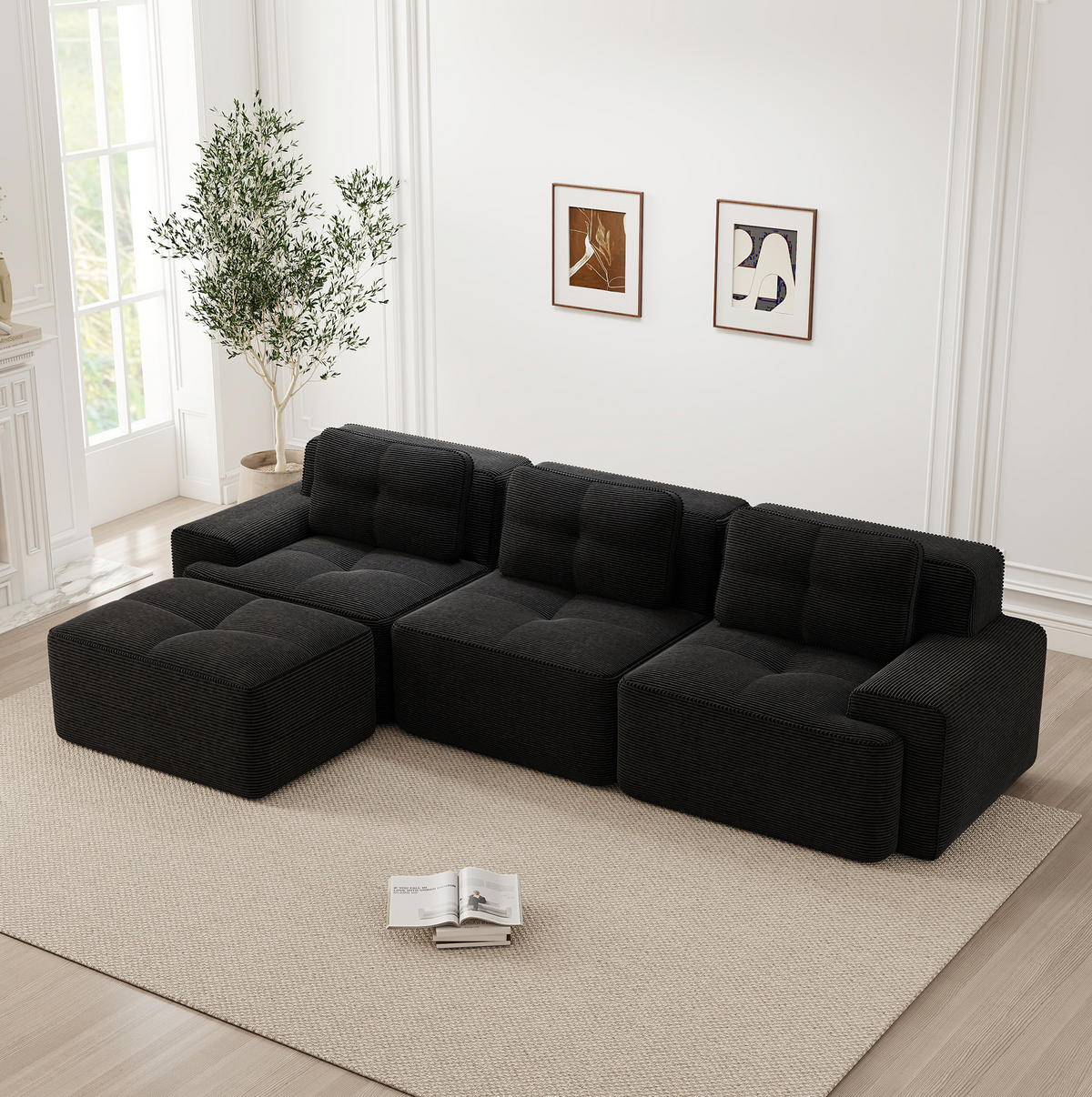 MODULSOFA aus Cord Schwarz 293x177x69 cm mit flexibler Anordnung - Schwarz, Textil (177/293cm) - IVMEU