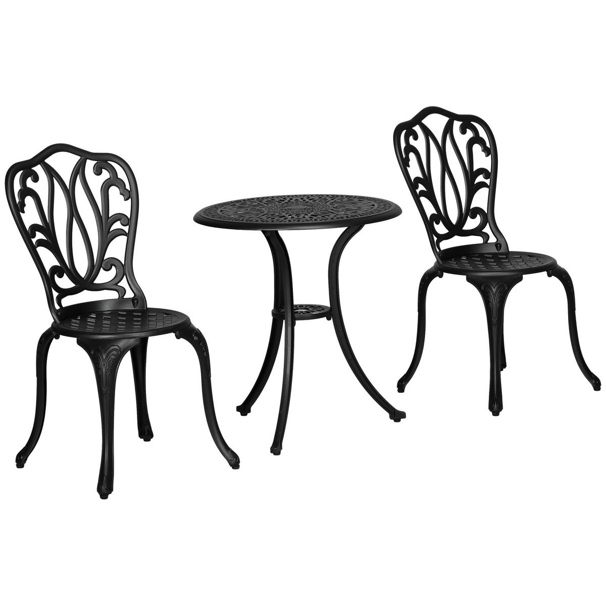 BALKONSET 3-teilig DE-14095 Aluguss, Retro-Stil Schwarz - Schwarz, Metall - ComfortXL