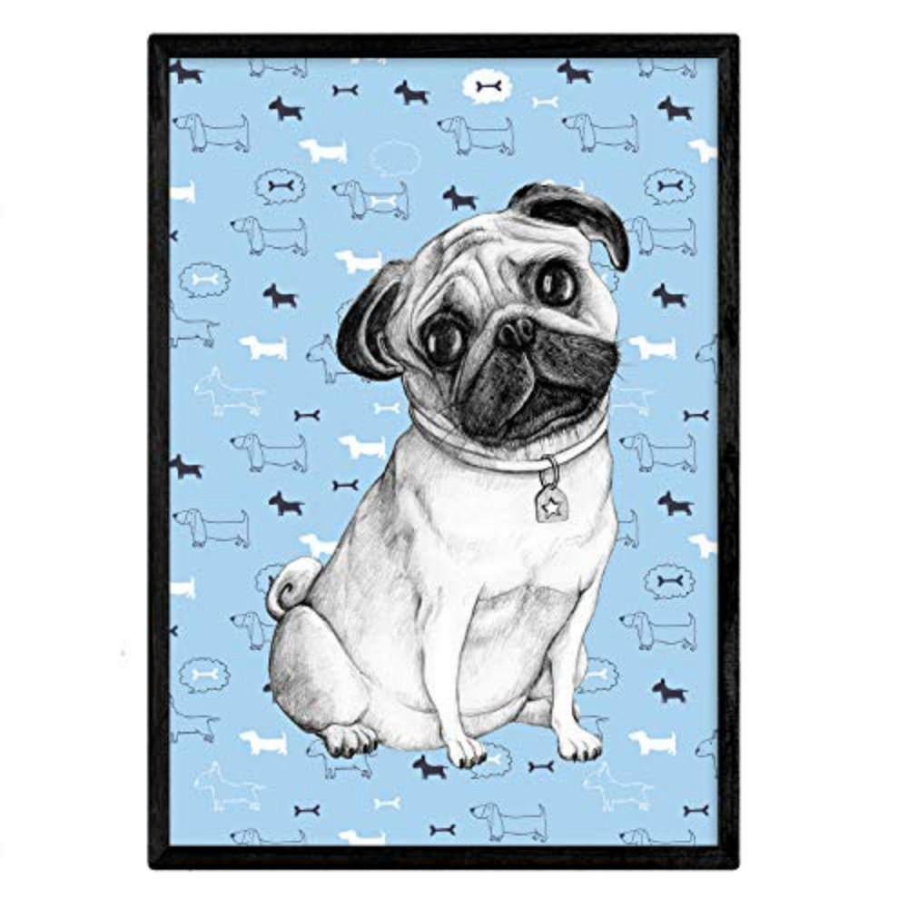 POSTER Pug Azul A4 Rahmenlos - Klar, Papier (29.7/5/21cm) - Nacnic