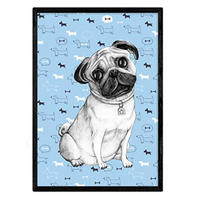 POSTER Pug Azul A4 Rahmenlos - Klar, Papier (29.7/5/21cm) - Nacnic
