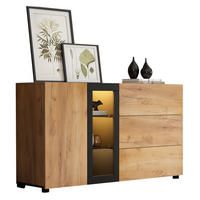 SIDEBOARD aus Spanplatte 140x40x80 cm Schwarz/Braun mit LED-Beleuchtung, 3 Schubladen und Glasböden - Braun, Holzwerkstoff (140/80/40cm) - IVMEU