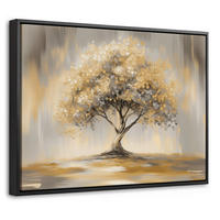 LEINWAND Bilder mit Rahmen - Gemälde - Baum - Abstrakt - Blätter - 40x30 - Beige, Textil (40/30cm) - MuchoWow