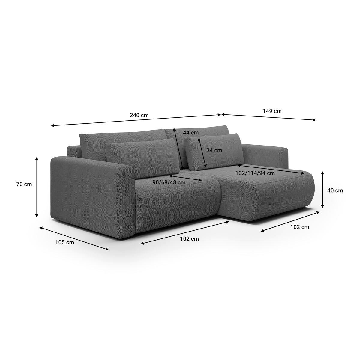 ECKSOFA Evy 3 Sitzplätze Grau - Grau, Holz (240/149cm) - Petits-meubles