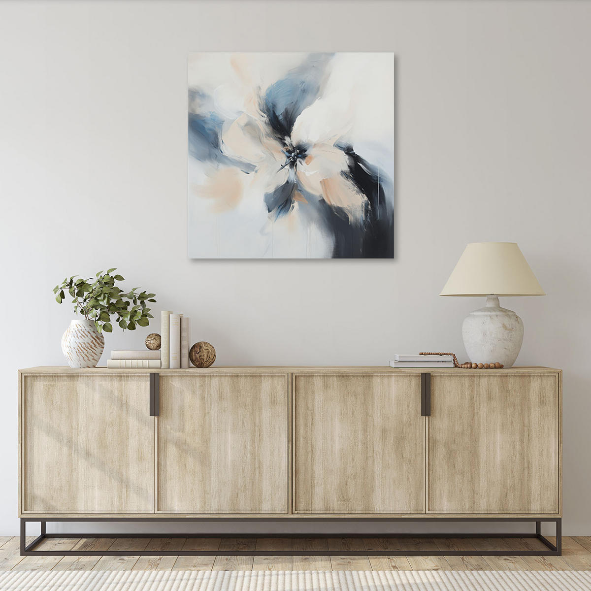 LEINWANDBILD Moderne Abstraktion beige blau 50x50cm - Grau, Textil (50/50cm) - Feeby