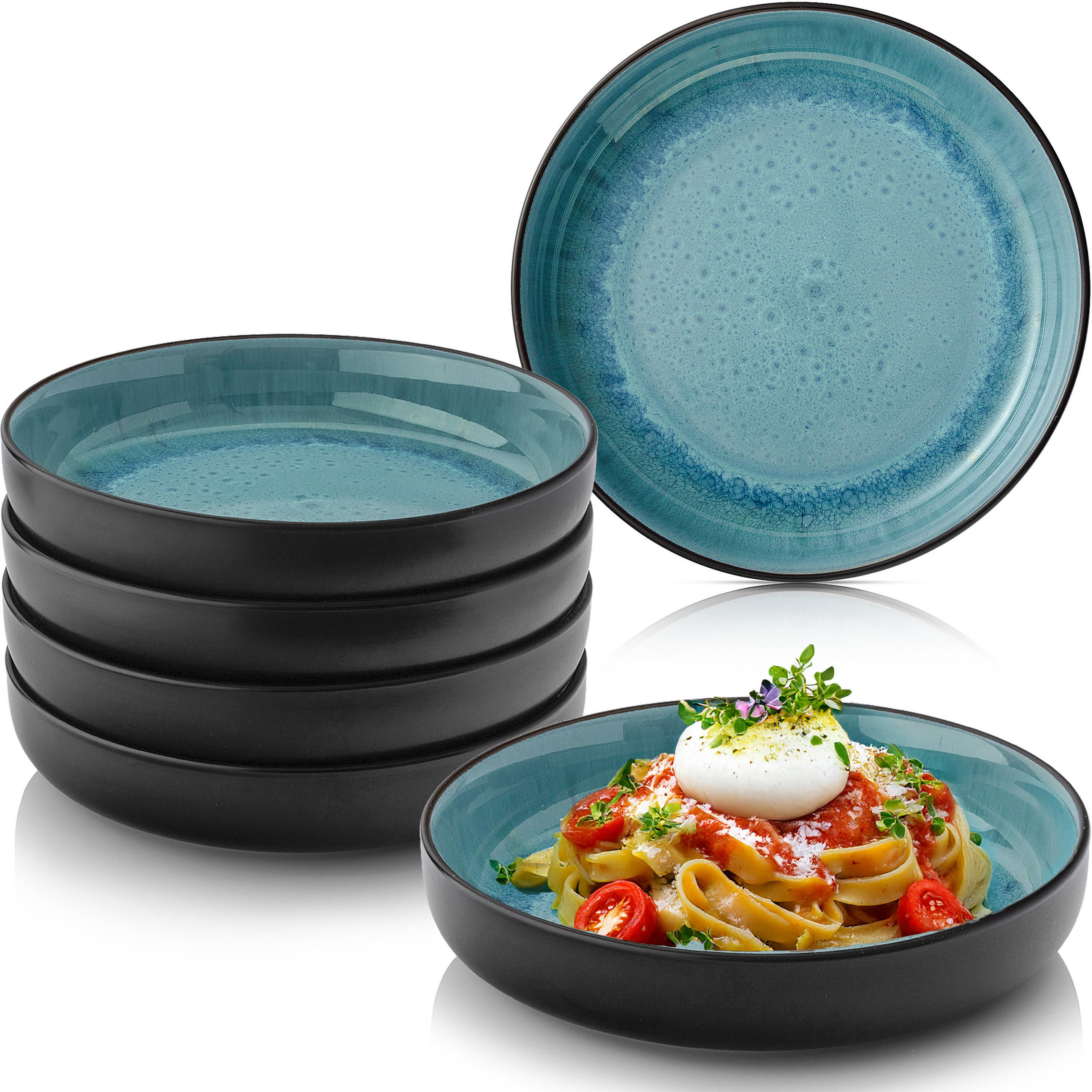 PASTASCHALEN SET GRANADA - 6 teilig aus Steingut - Blau, Stein (22.2cm) - Sänger