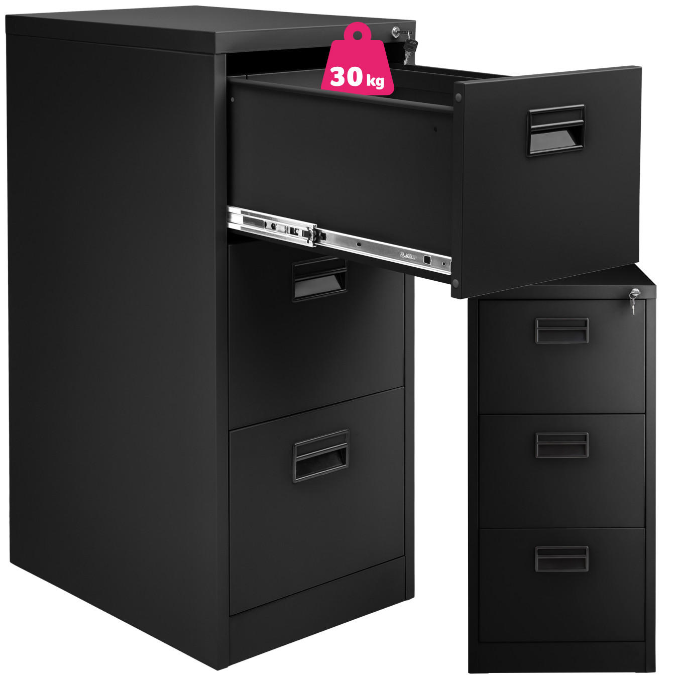 AKTENSCHRANK ,62,4 x 46 x 102,8 cm,schwarz - Schwarz, Metall (46/102.8/62.4cm) - tectake