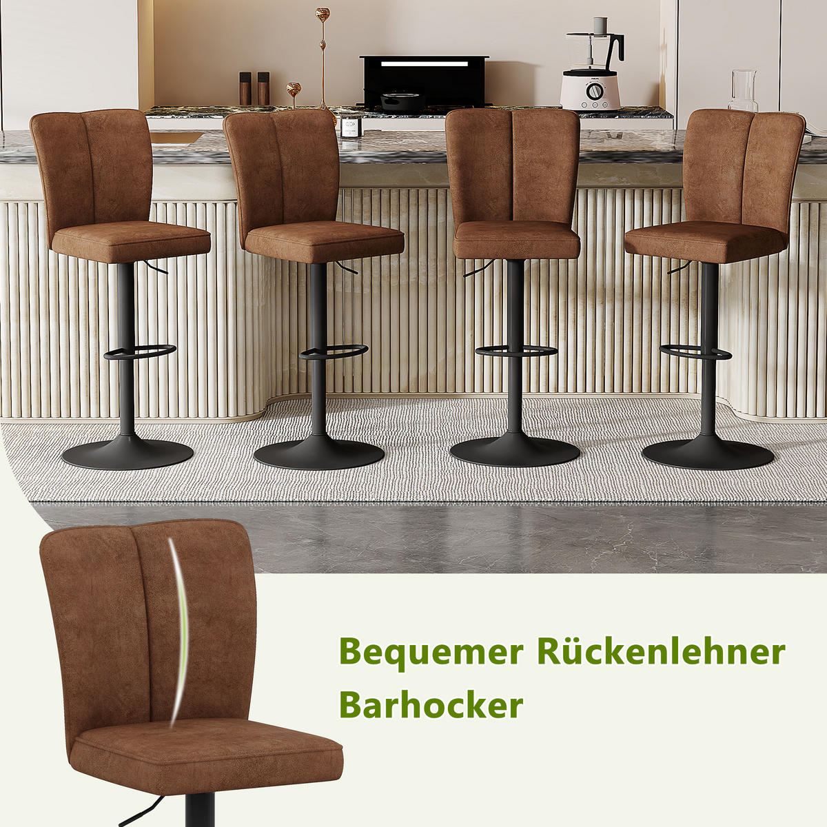 BARHOCKER 2er-Set Braun Höhenverstellbar 360° Drehbar mit Rückenlehne - Braun, Metall (44.5/95.5/44cm) - PANGIVO