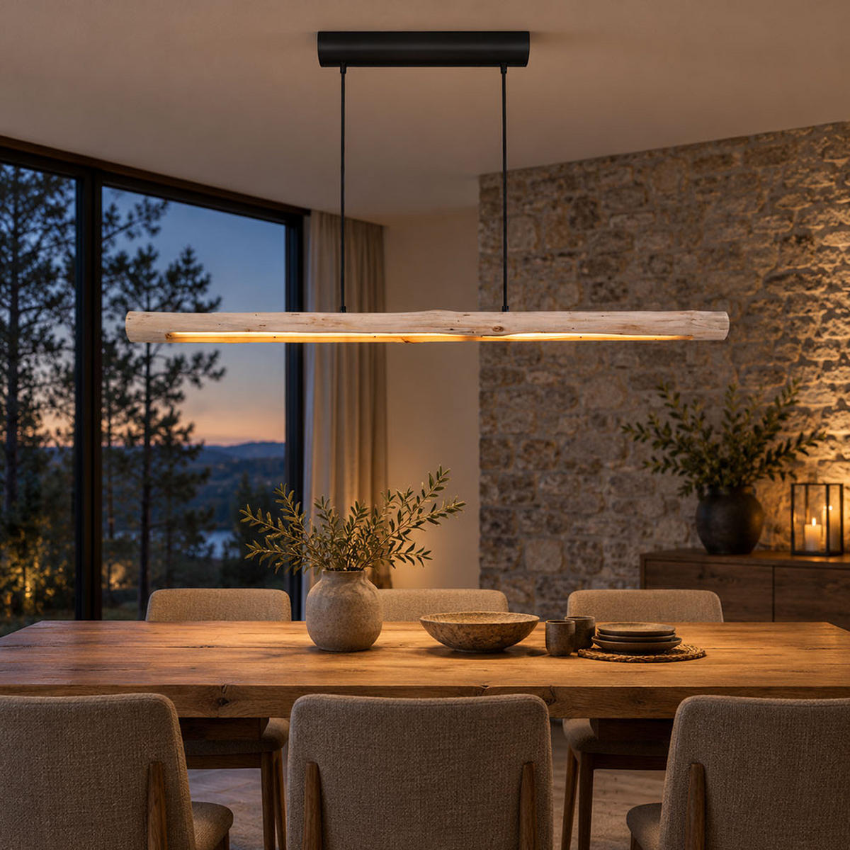 LED HÄNGELEUCHTE Mella - Schwarz, Holz (120/8/150cm) - Globo Lighting