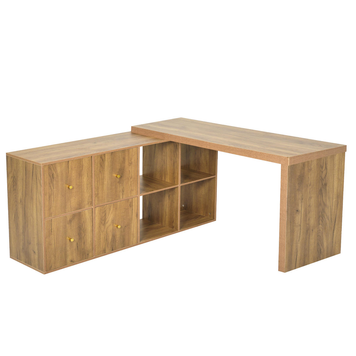 ECKSCHREIBTISCH 360° Schwenkbar 4 Fächer 4 Schubladen - Eichefarben, Holzwerkstoff (35/140/78cm) - FLIEKS