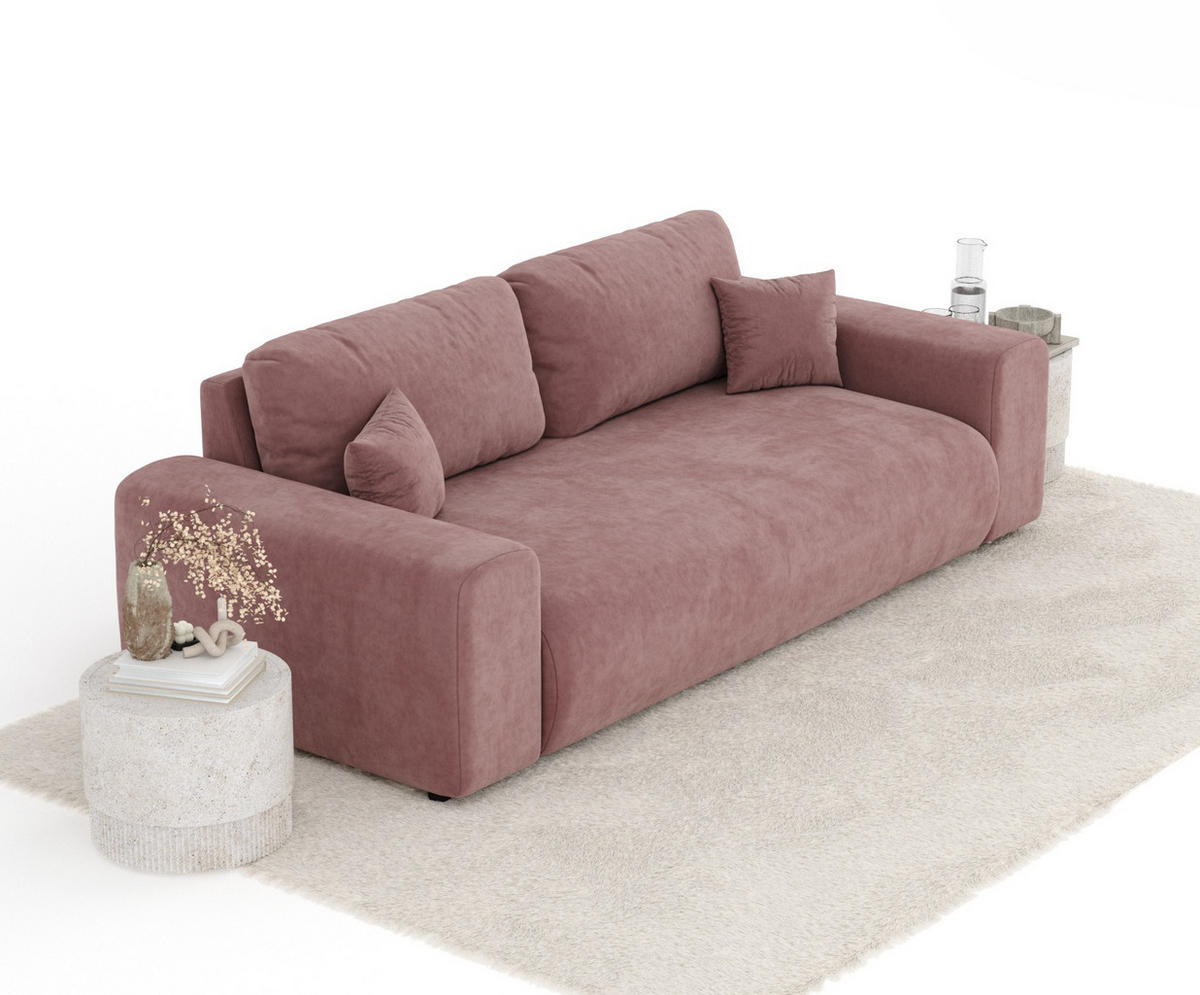 3-SITZER-SOFA Zanzibar Rosa Samtstoff - Schwarz/Rosa, Holz/Holzwerkstoff (213/79/108cm) - Maison de Reve