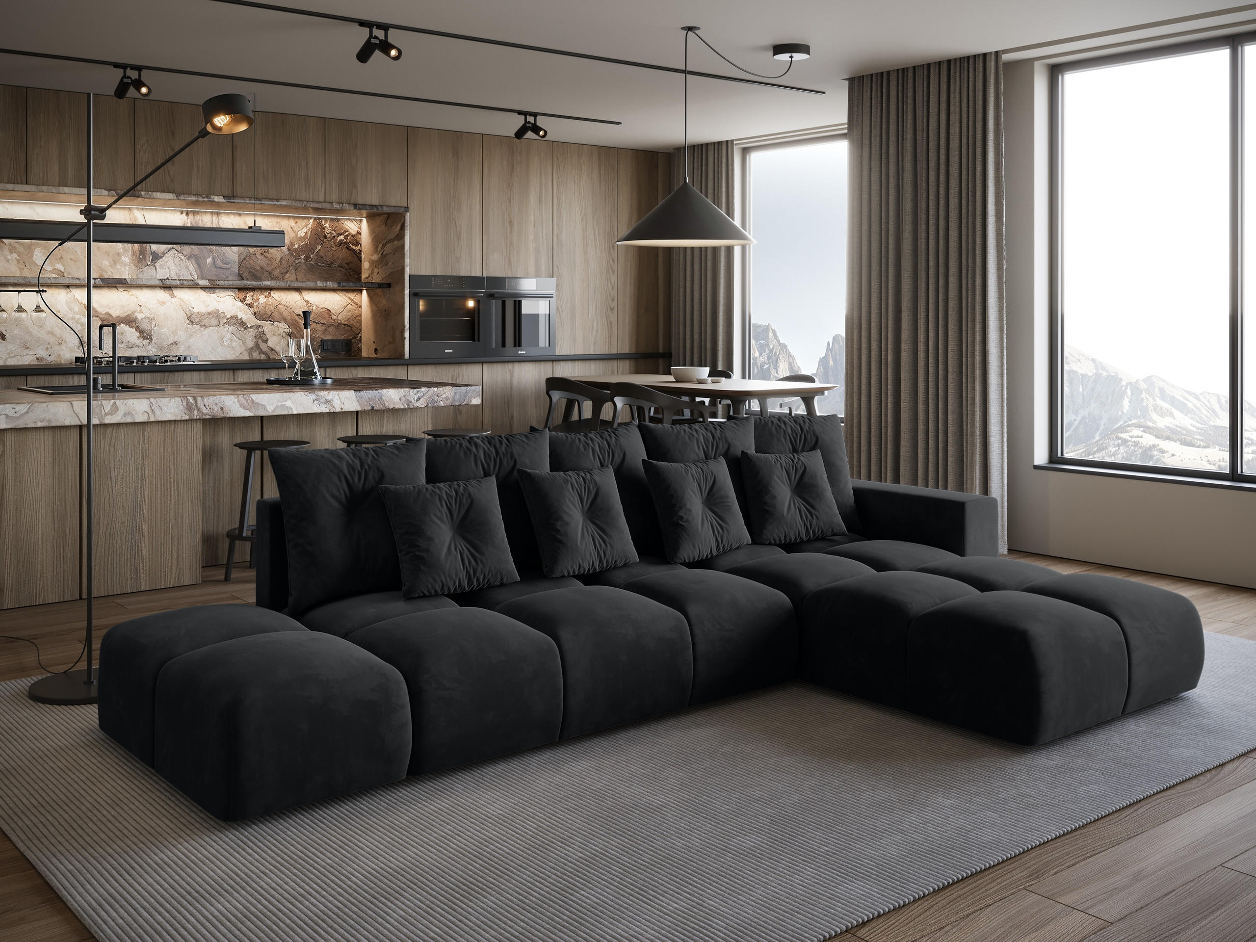 ECKSOFA mit Schlaffunktion RAMIRO Schwarz - Graphitfarben, Textil (325/185cm)