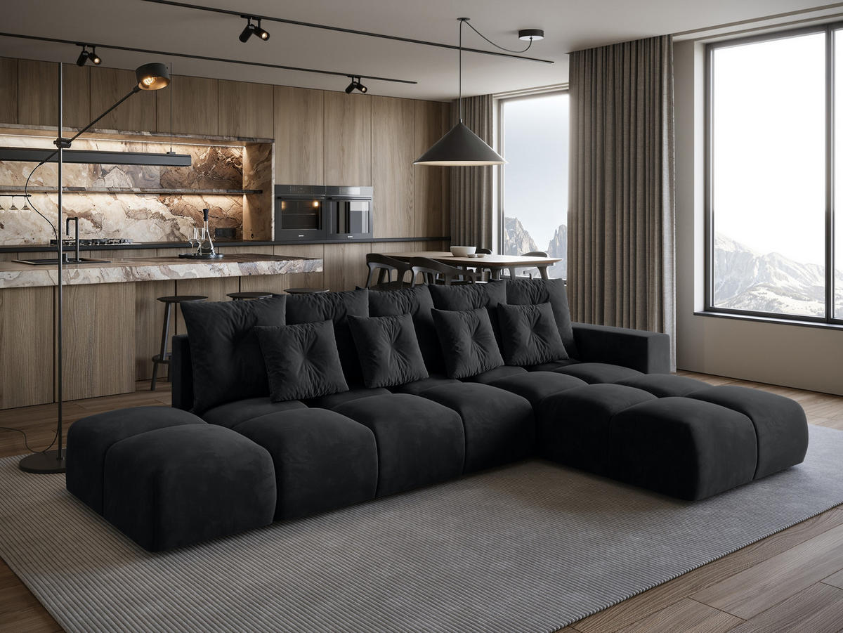 ECKSOFA mit Schlaffunktion RAMIRO Schwarz - Graphitfarben, Textil (325/185cm)