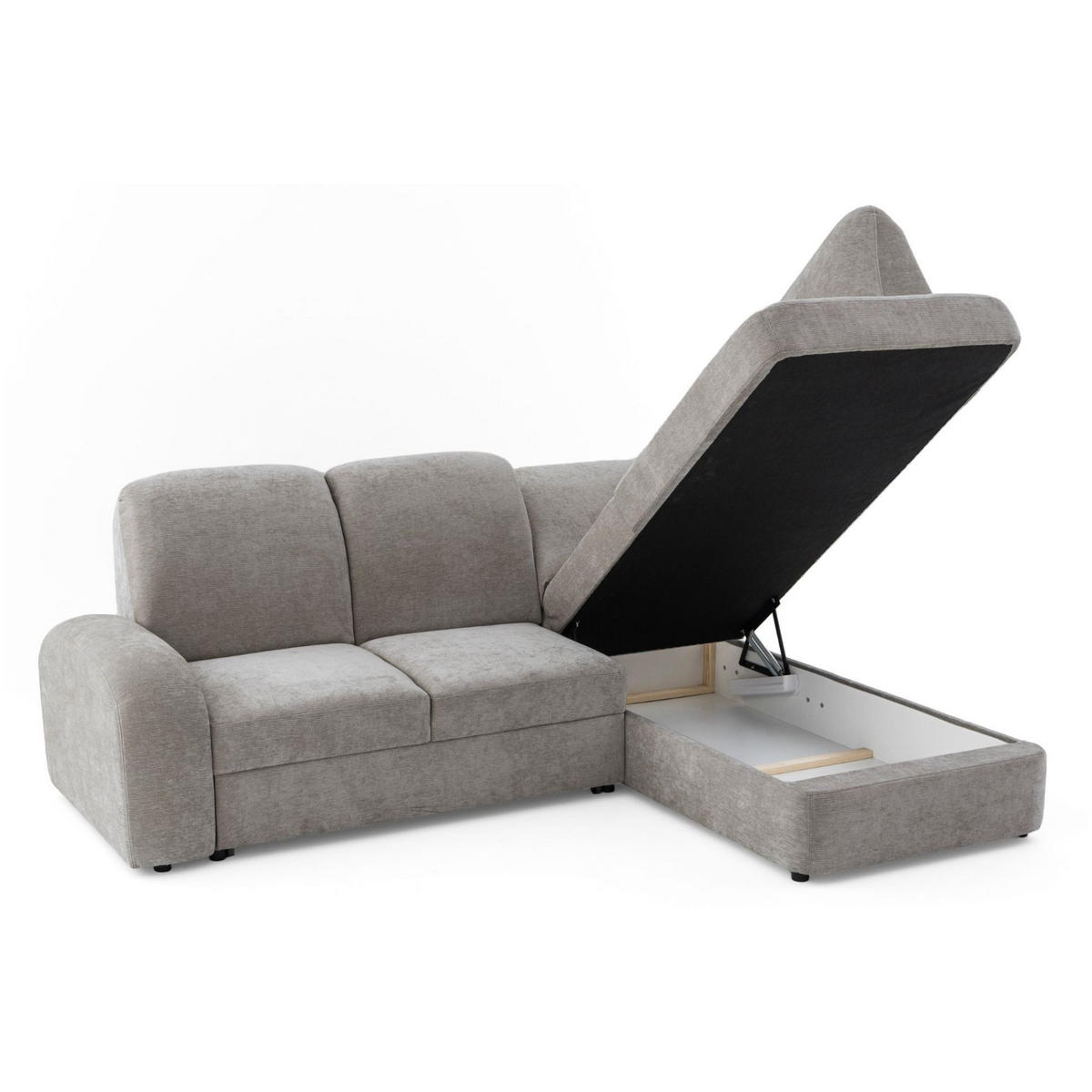 ECKSOFA VIBE L Rechts mit Schlaffunktion 129x205 Chenille Grau - Schwarz/Grau, Holz/Kunststoff (250/186cm) - Muffo