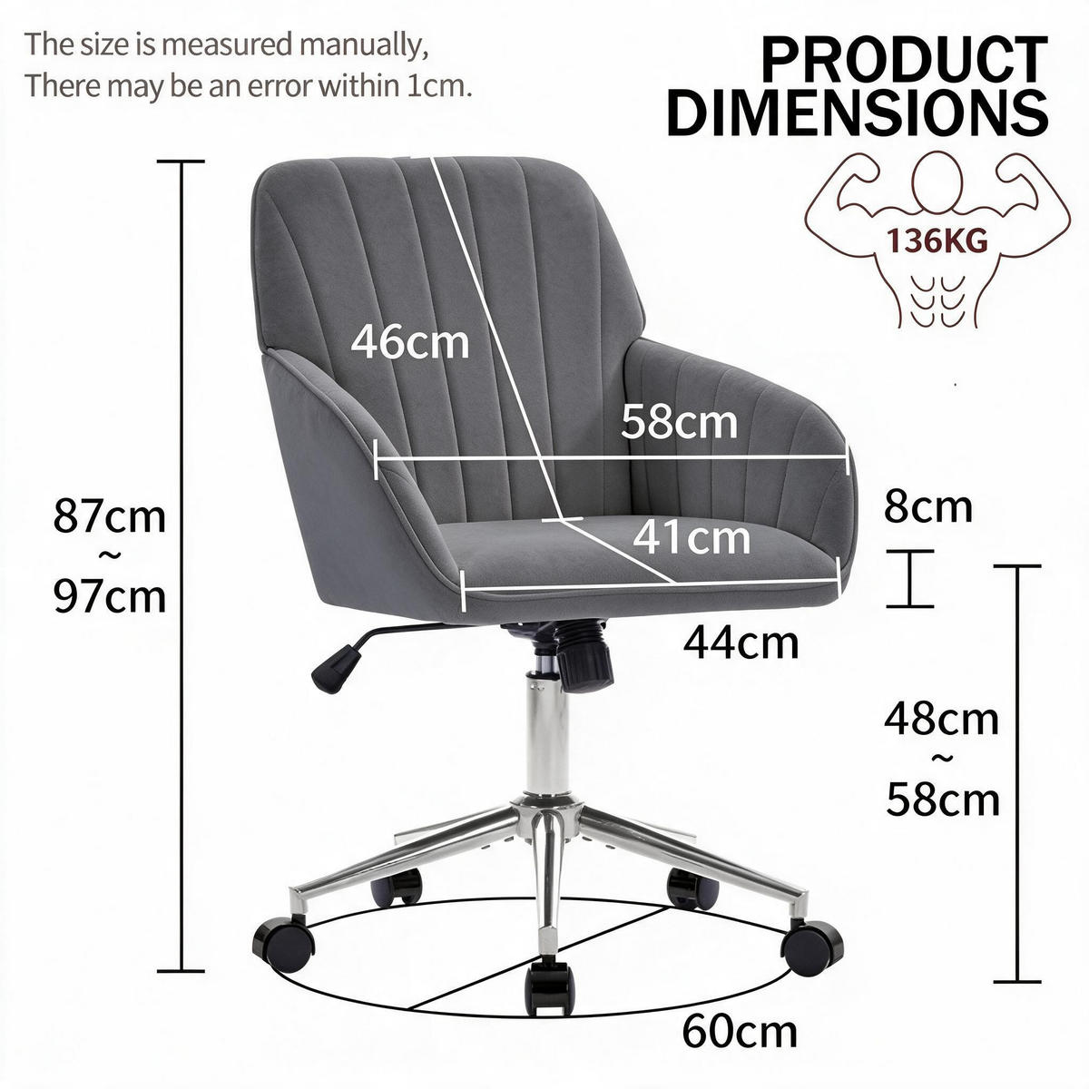 DREHSTUHL DE-41009 mit Rückenlehne höhenverstellbar Grau - Grau, Metall (60/97/60cm) - ComfortXL