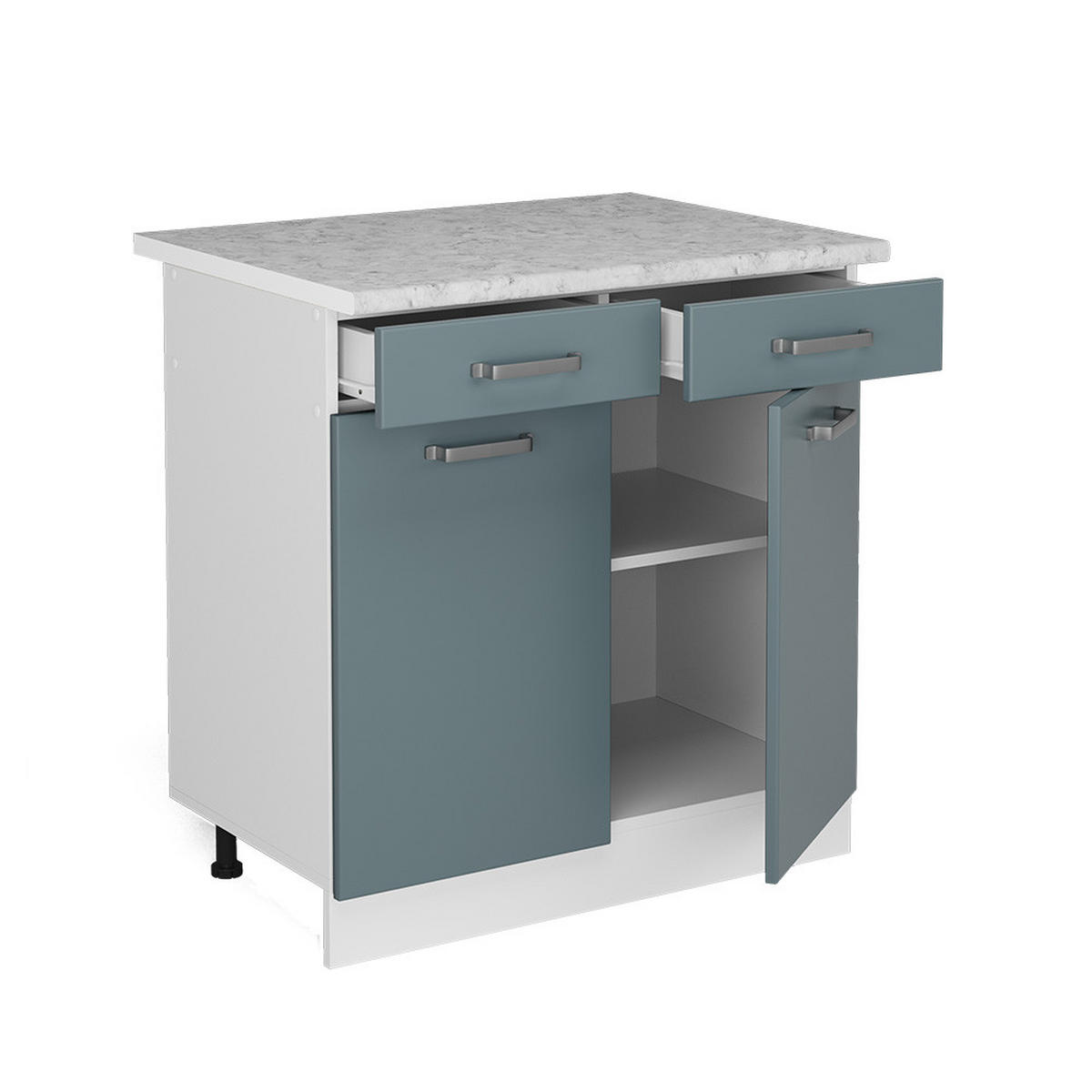 KÜCHENUNTERSCHRANK R-Line Blau-Grau 80 cm, AP Marmor - Blaugrau/Weiß, Holzwerkstoff (80/81.6/60cm) - Vicco