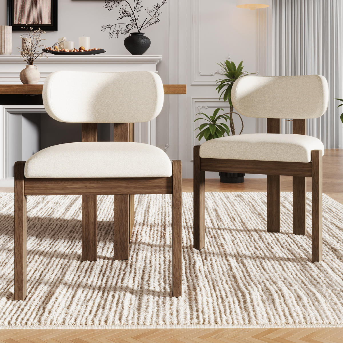 ESSZIMMERSTUHL 2er-Set, Massivholz, Walnuss, Bouclé - Walnussfarben, Textil (54/79/54cm) - FLIEKS