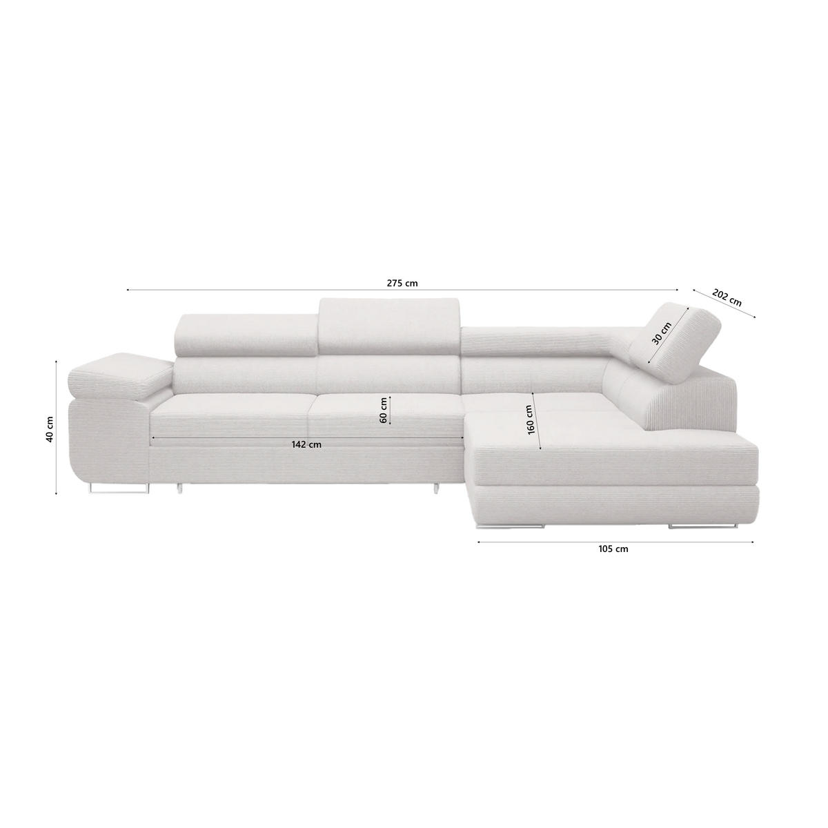 ECKSOFA Warton mit Schlaffunktion, Creme - Creme, Textil (275/202cm) - Fedve