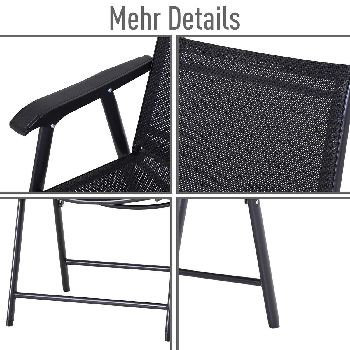 KLAPPSTUHL mit Armlehne 2er-Set Campingstuhl Angelstuhl Metall Schwarz - Schwarz, Textil/Metall (64/94/58cm) - Outsunny