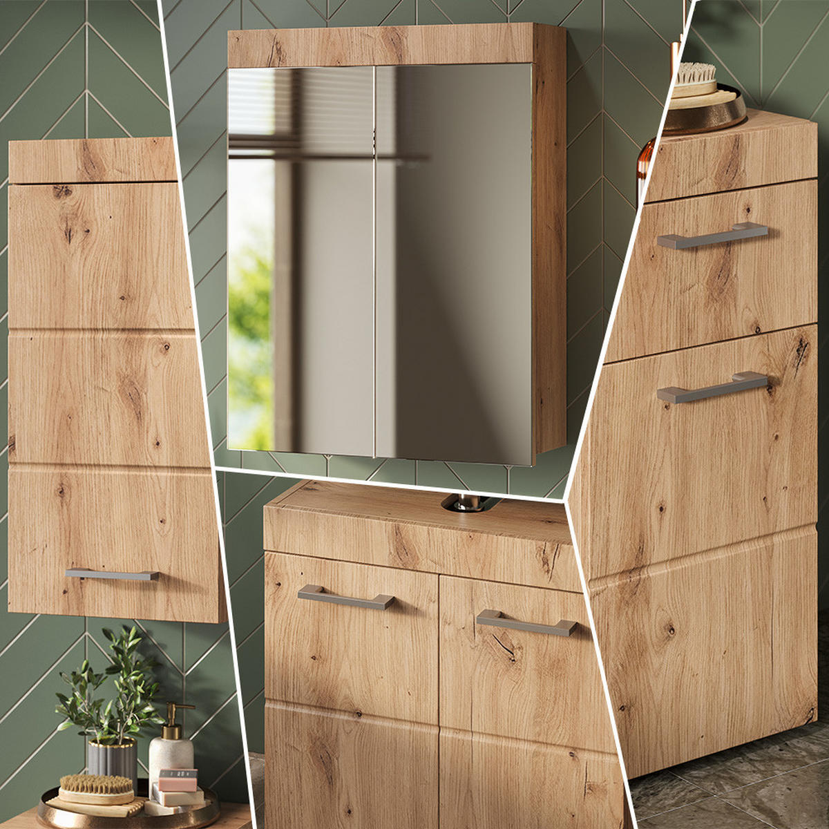 SADA NÁBYTKU DO KOUPELNY Luna Dub Wotan - dub Wotan, kompozitní dřevo (60/56/34cm) - Vicco