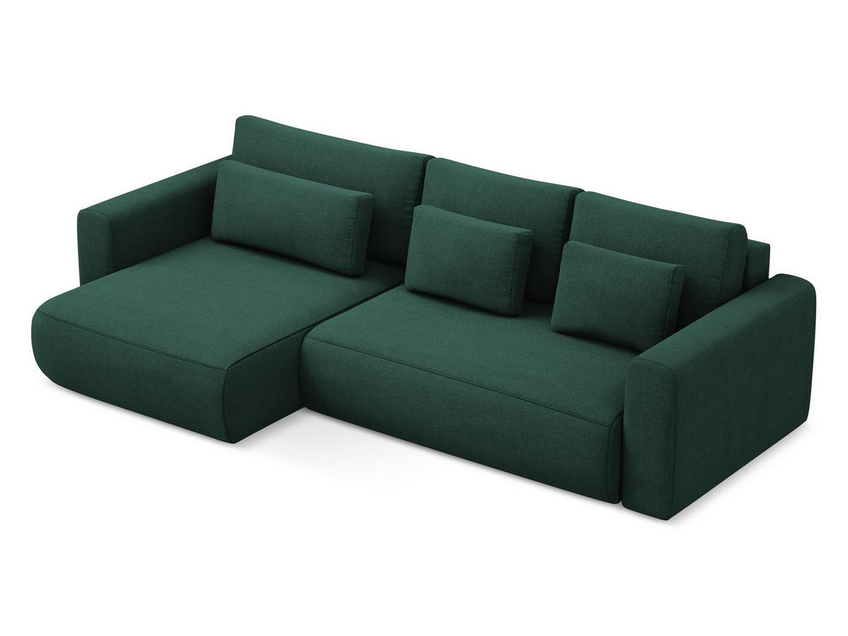 ECKSOFA mit Schlaffunktion Strukturstoff Stoff Grün - Dunkelgrün/Schwarz, Kunststoff/Textil (149/278cm) - Makamii