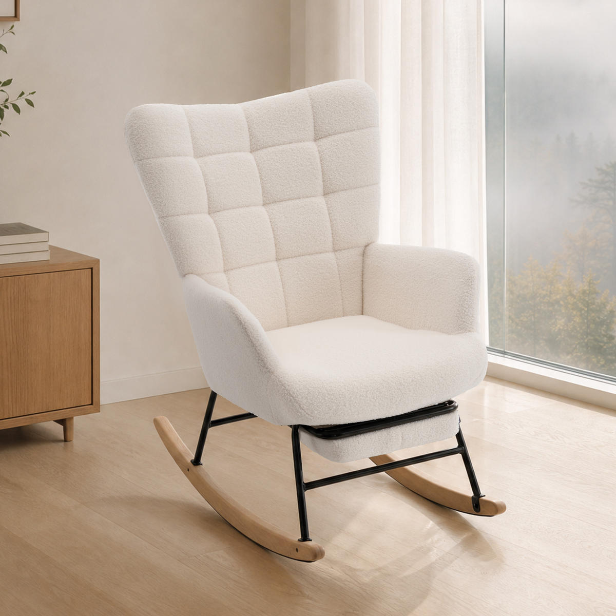 SCHAUKELSTUHL 91/61/88 cm mit hoher Rückenlehne und Fußstütze, Beige - Beige, Textil (88/91/68cm) - Redom