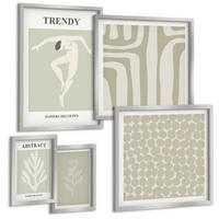 BILDER SET 5er Set - 50x50 cm & 20x30 cm & 40x60 cm Silberner Rahmen - Pflanzen- und geometrische Muster - Silberfarben, Kunststoff (40/60cm) - TULUP