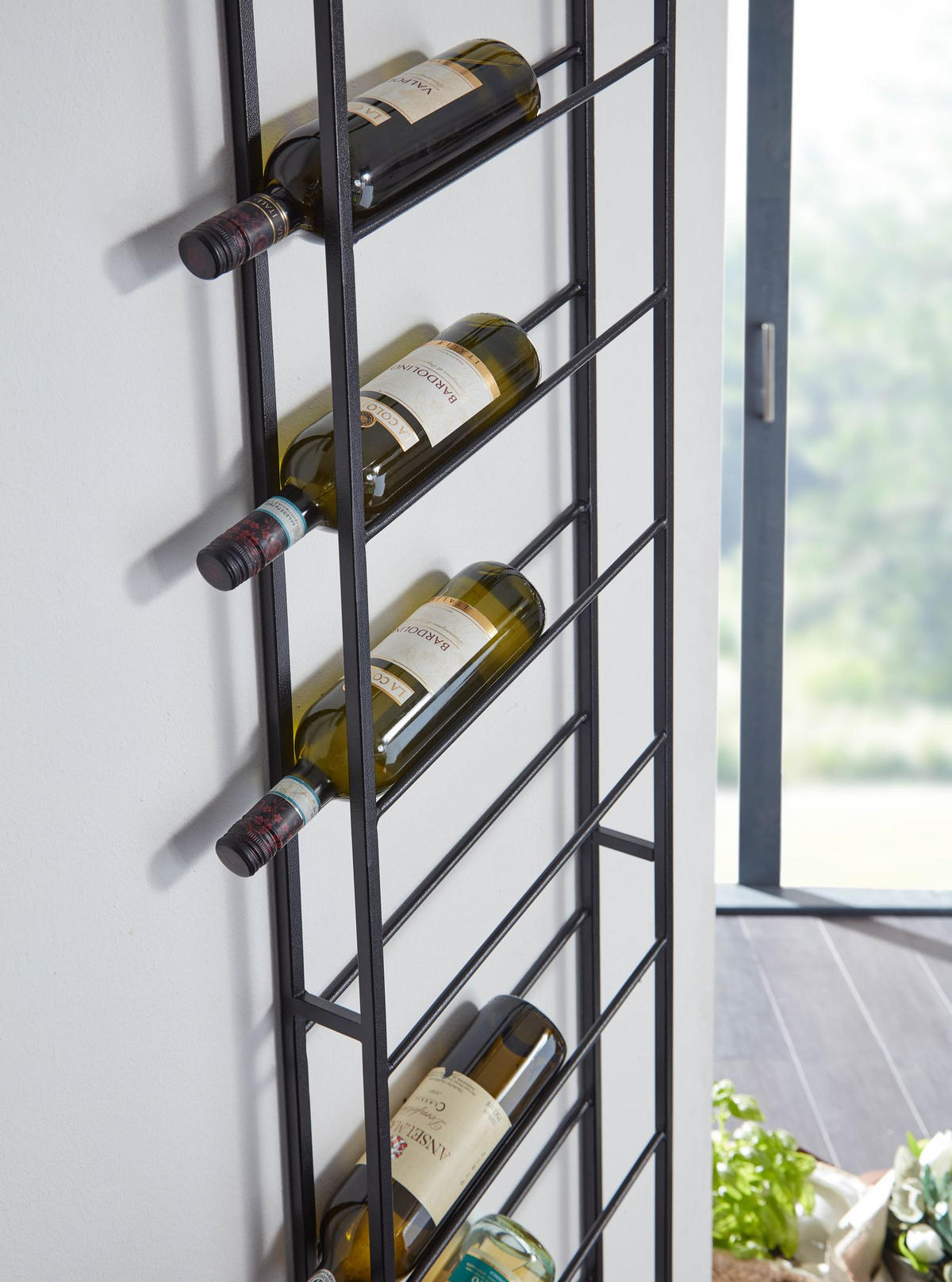 WEINREGAL STILVIN Eisen Pulverbeschichtet Wandmontage Handgefertigt, Schwarz 36x8x150 cm - Schwarz, Metall (36/150/8cm) - KADIMA DESIGN