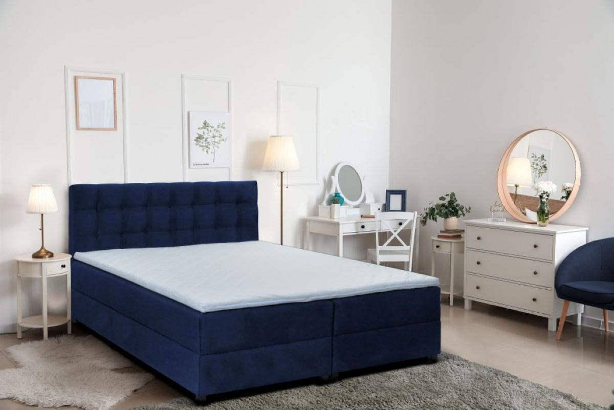 BOXBETT Malmo 200x200 cm mit Topper, zwei Bettkästen und Matratze, blau - Dunkelblau, Kunststoff (200/200cm) - Margaret Hadas24
