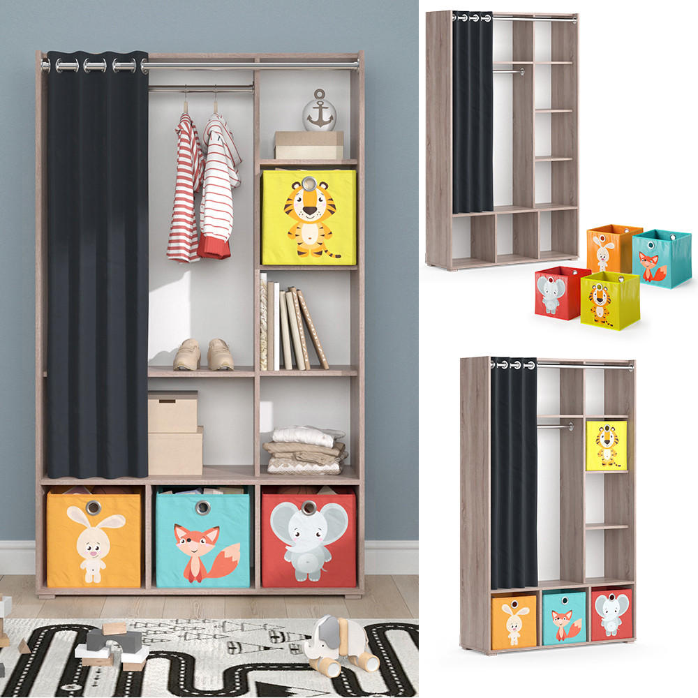 KINDERKLEIDERSCHRANK Luigi Sonoma 105.8 x 178.1 cm Mit Faltboxen (bunt) - Multicolor/Sonoma Eiche, Holzwerkstoff (105.8/178.1/38cm) - Vicco