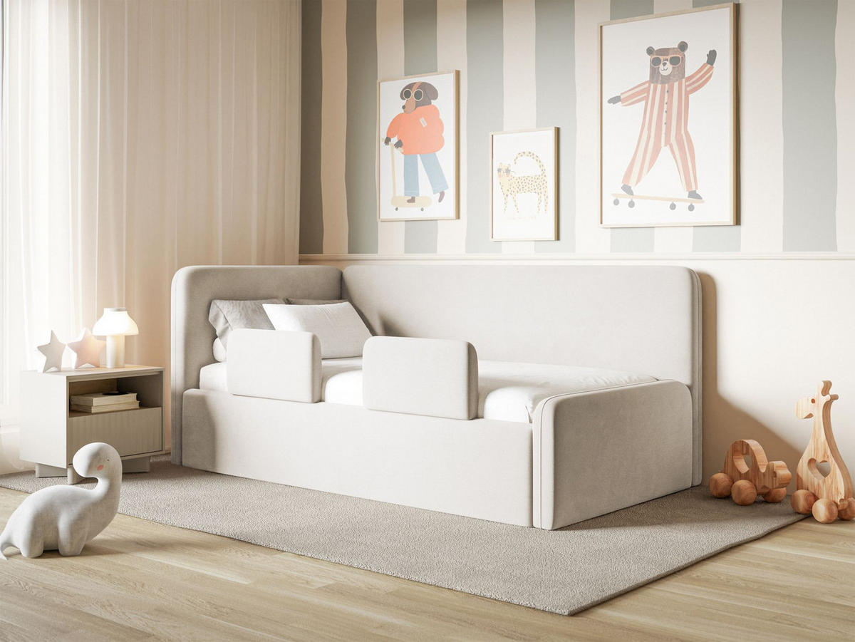 KINDERBETT Fanko Samt Hellbeige 90x200 cm - Ecru/Schwarz, Kunststoff/Textil (90/200cm) - Selsey