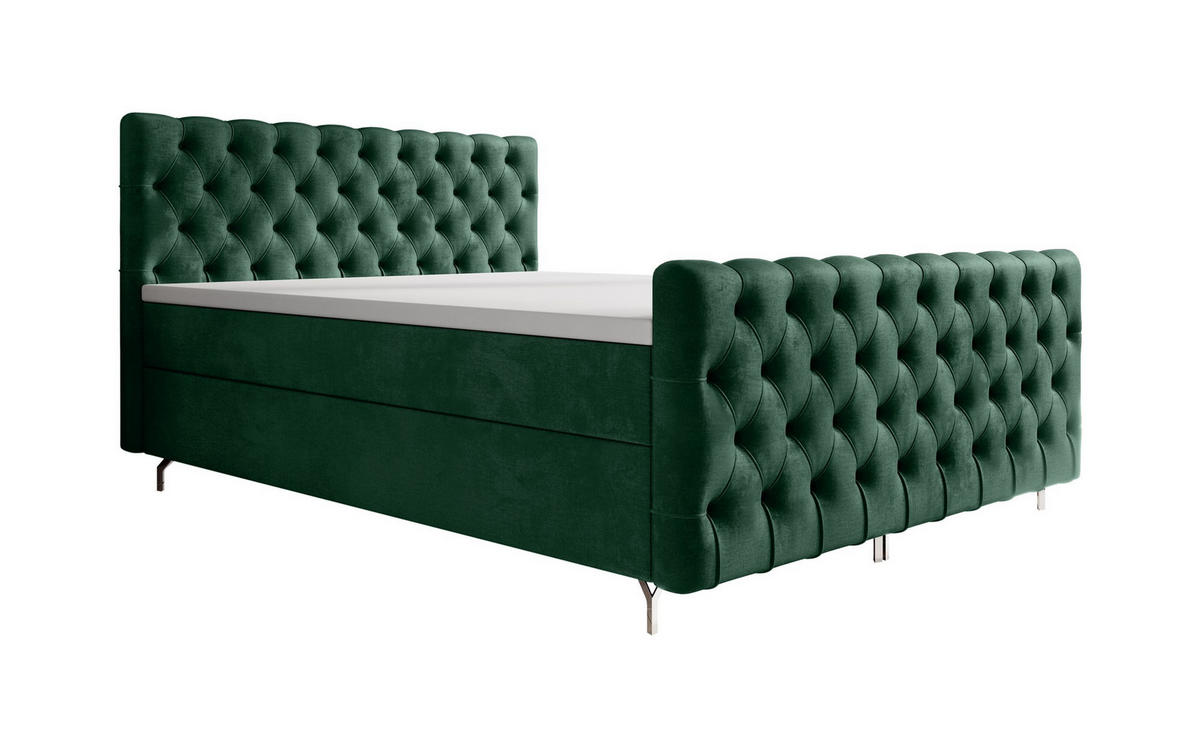 BOXBETT CHESTER 180x200, mit Matratze H3, Bonell und Topper, Monolith 37 - Grün, Holz/Textil (180/200cm) - Bedante