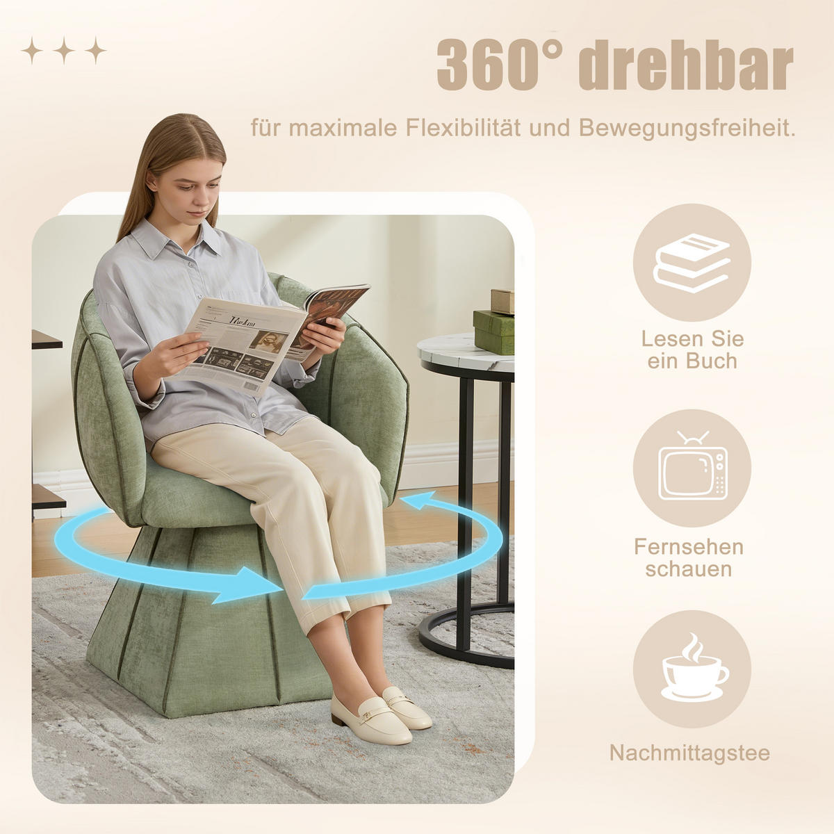 SESSEL,DREHSESSEL mit 360°-Drehfunktion und hoher Rückenlehne, Grün - Grün, Textil (56/74/54cm) - PARAFTA HOME