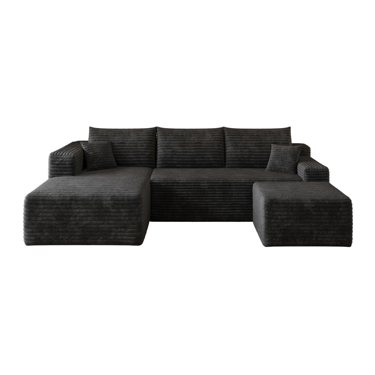ECKSOFA 241/151/58 cm schwarz aus Stoff ohne Montage - Schwarz, Textil (151/241cm) - OKWISH