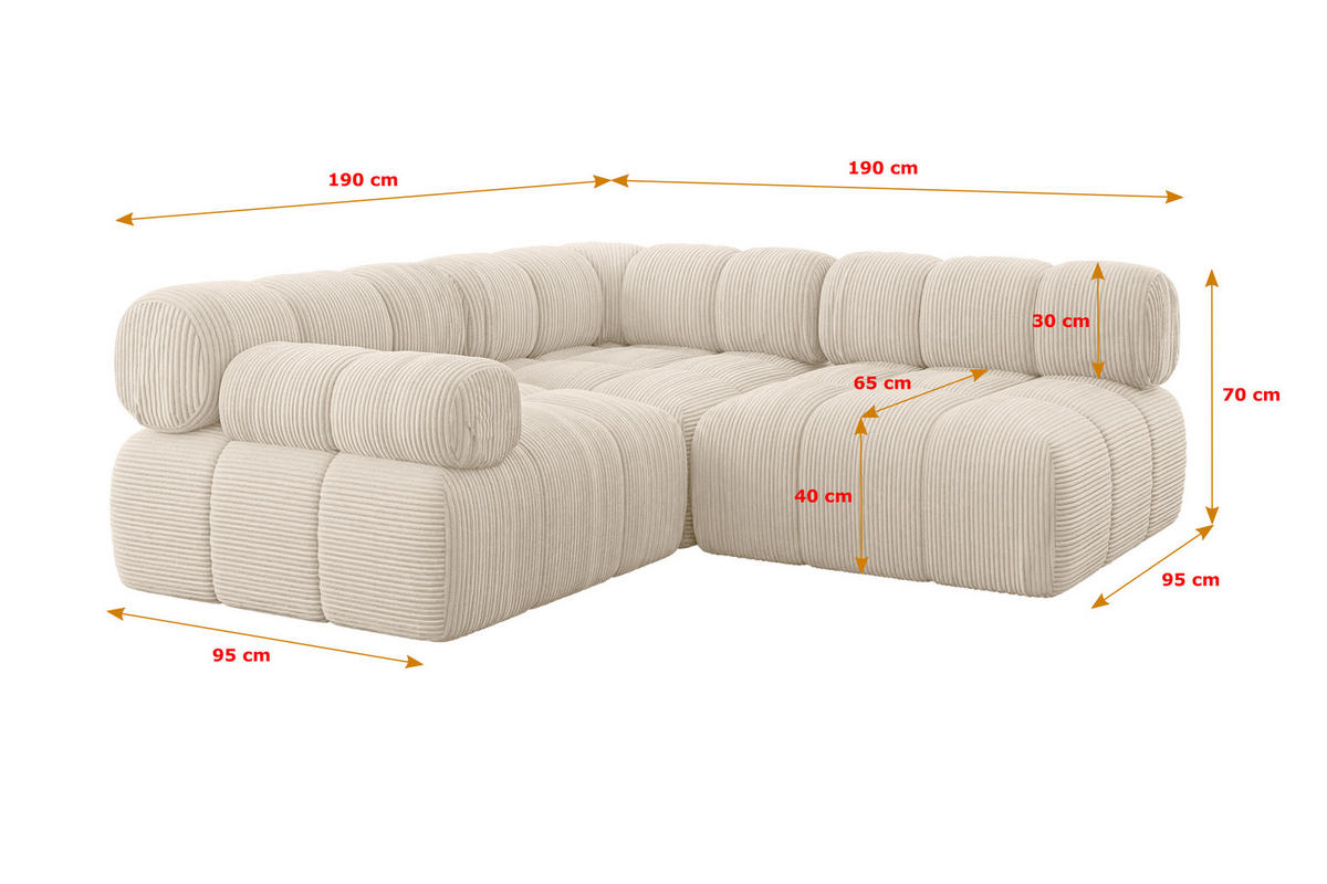 ECKSOFA modulares Sofa Mende-L1 - 190x190x70 cm Beige Cord - Beige, Holzwerkstoff/Textil (190/190cm) - ALTDECOR