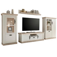 WOHNWAND Pinie weiß, Oslo Pinie Landhaus, Schrankwand 4-teilig, 352 x 170 cm - Anthrazit/Weiß, Holzwerkstoff/Metall (352/170/44cm) - Furn.Design