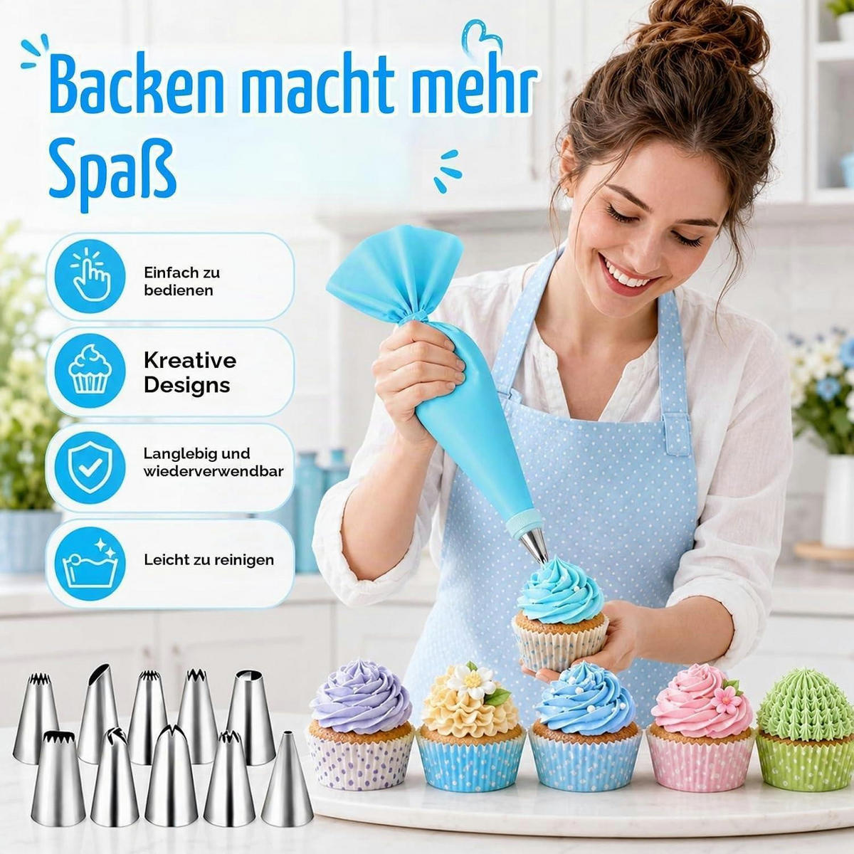 SPRITZBEUTEL Set 40-teilig Blau/Weiß - Blau, Kunststoff (20.5/3/30.8cm)
