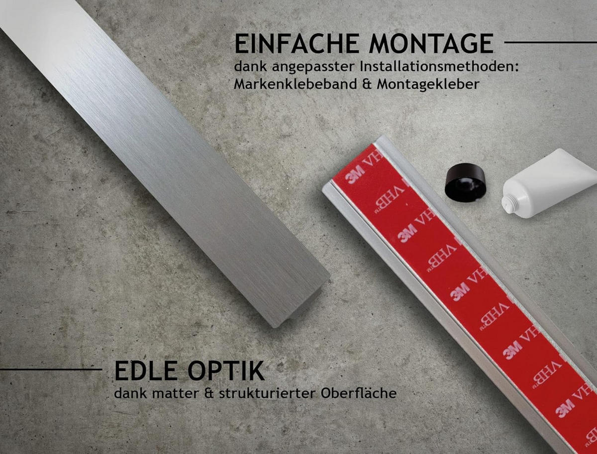 HAKENLEISTE KÜCHE SELBSTKLEBEND Silbergrau Gebürstet ohne Bohren - Silberfarben, Metall (40/3/1cm) - Designfabrik Hamburg