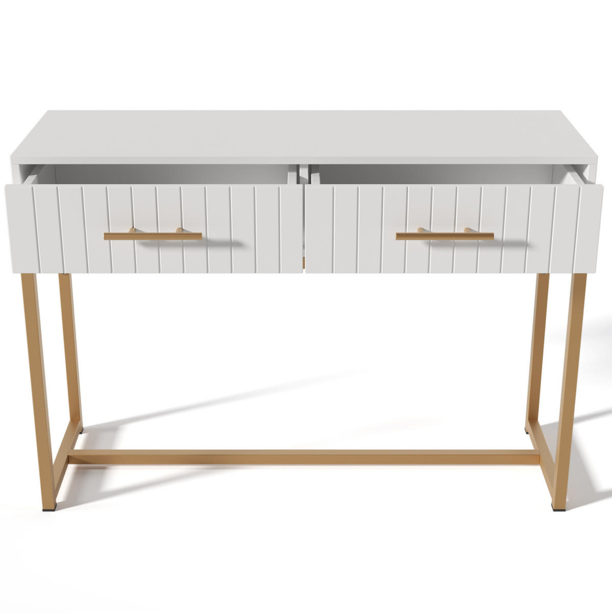 TOALETNI stolić 100/45/75 cm bijeli od iverala s 2 ladice i metalnim postoljem - bijela, drvni materijal (75/100/45cm) - OKWISH
