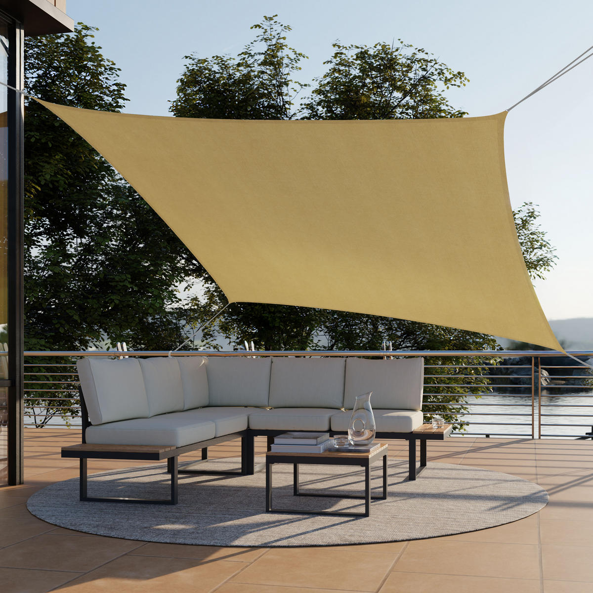 SONNENSEGEL Sunny,umfangreiches Montagematerial,Sand - Sandfarben, Kunststoff (400/300cm) - tectake