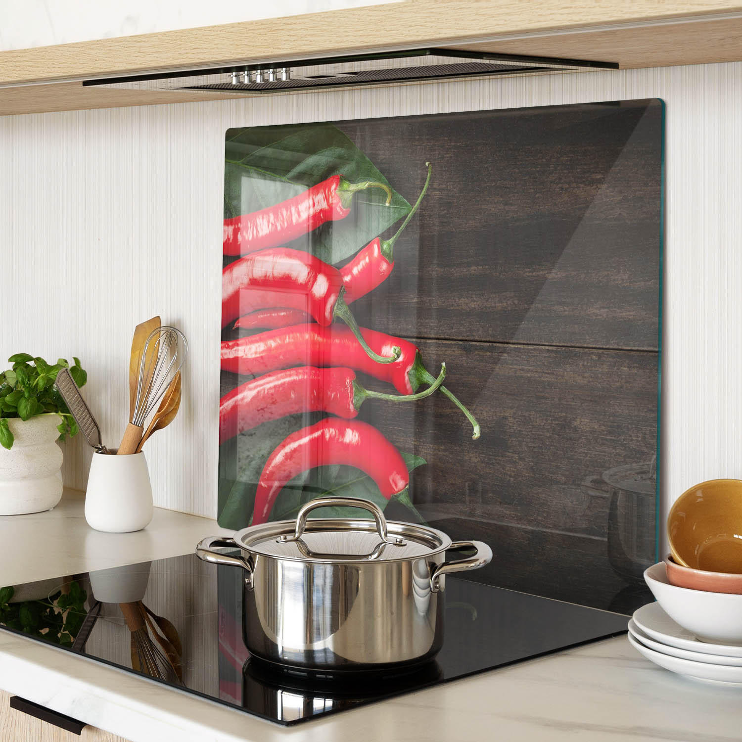 GLASPLATTE 60x52 cm Chilischoten - Rot, Glas (60/0.4/52cm) - TULUP