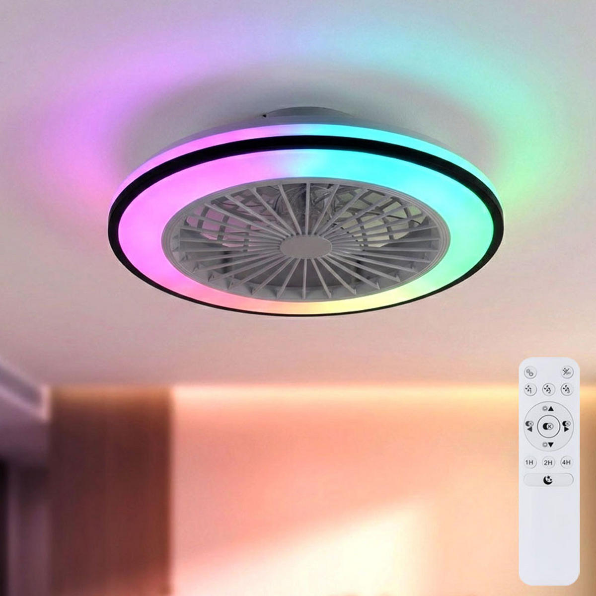 DECKENLEUCHTE LENO LED Schwarz, Ventilator - Schwarz, Metall (49/49/14.5cm)
