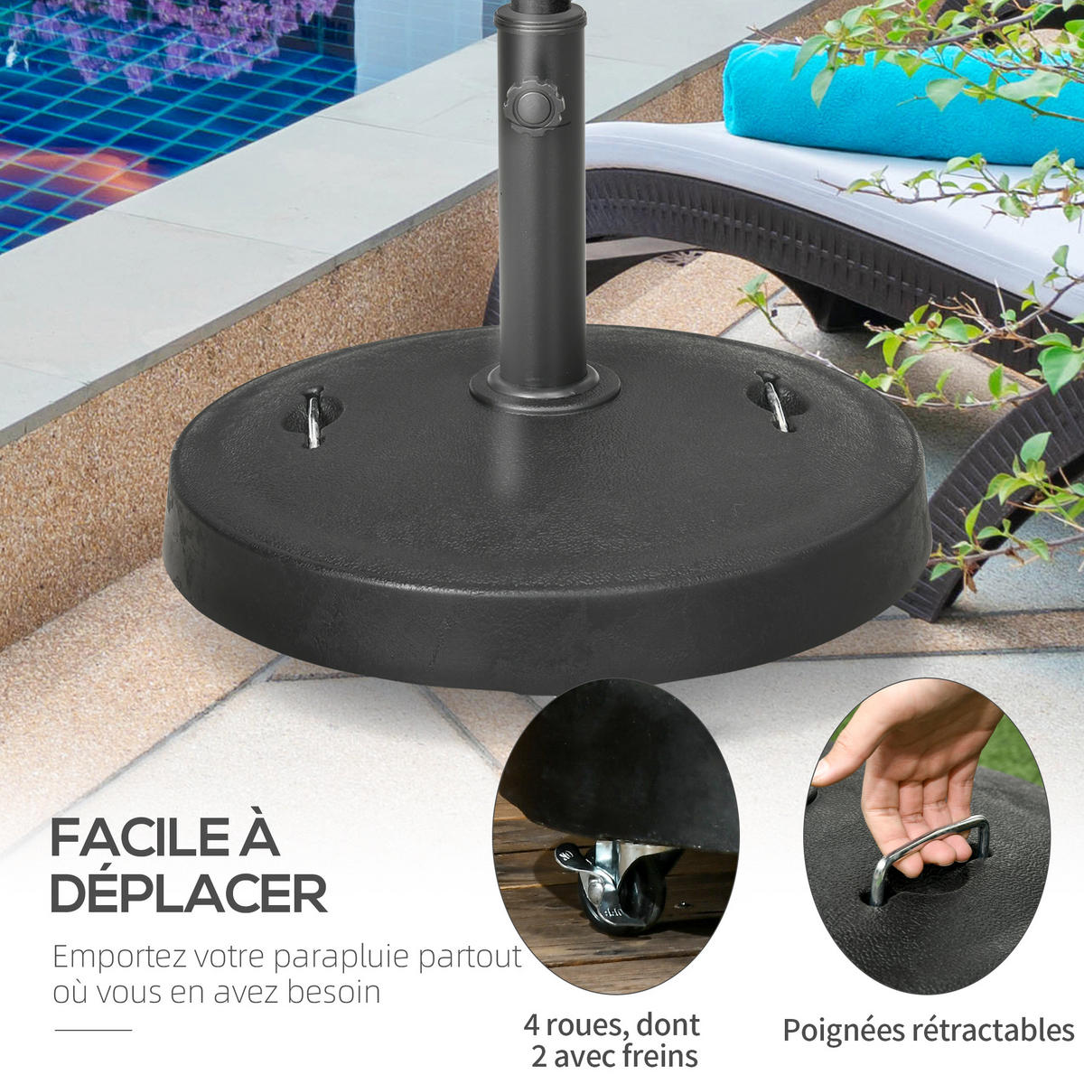 SONNENSCHIRMSTÄNDER DE-11434 rund, mit Rollen, 25 kg Schwarz - Schwarz, Kunststoff (53/53cm) - ComfortXL
