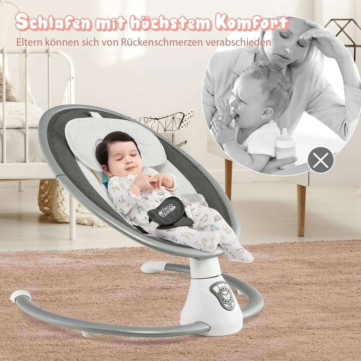 BABYSCHAUKEL Grau - Grau, Metall - COSTWAY